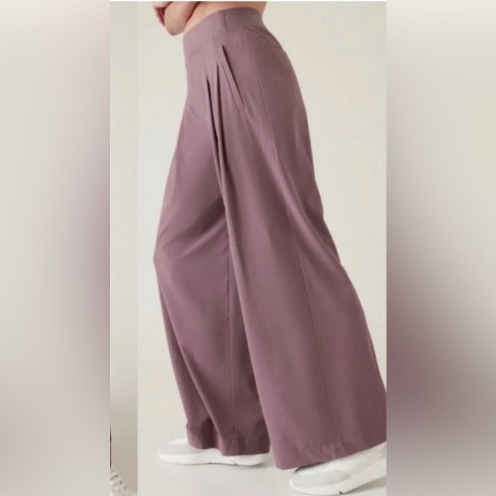 Athleta Brooklyn Heights High Rise Pleated Wide Leg Pant in Damask Mauve - Picture 2 of 13